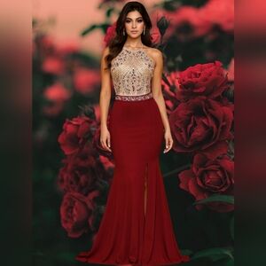 Sequin Hearts Priya Burgundy Bedazzled Gown